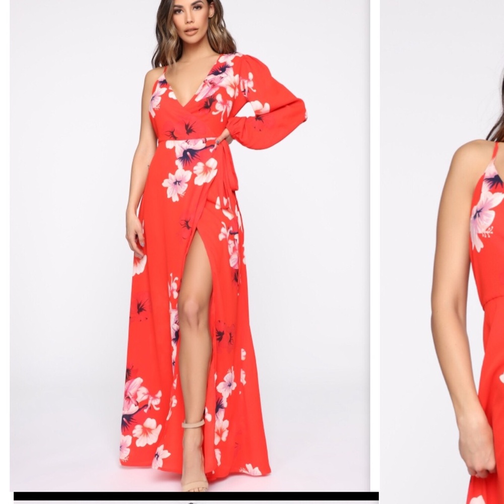 A Hand In Glory Floral Maxi Dress - Red